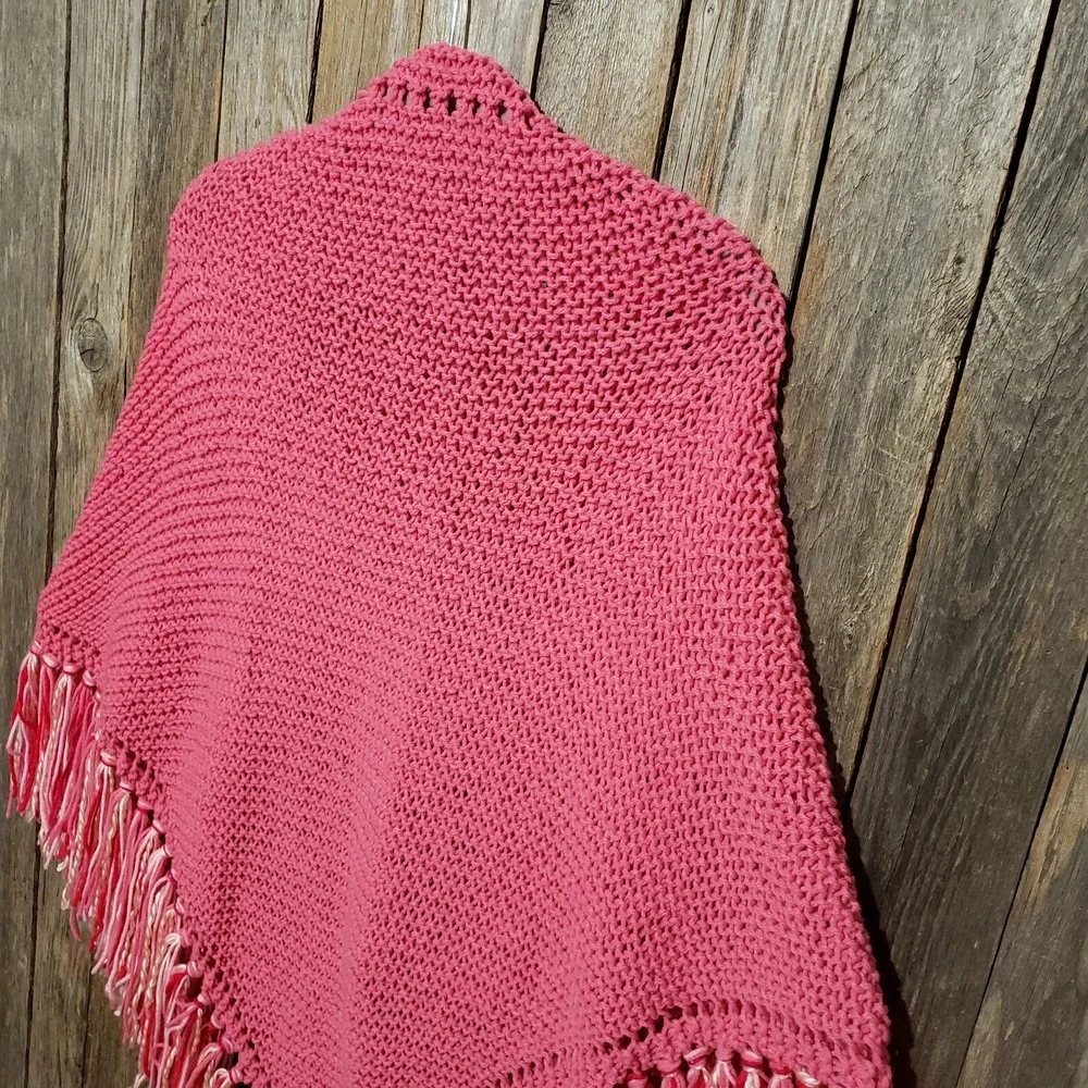 NEW Pink Hand Knitted Shawl Wrap Boho Fringe Cottage‎ Coquette Soft Girl Fairy